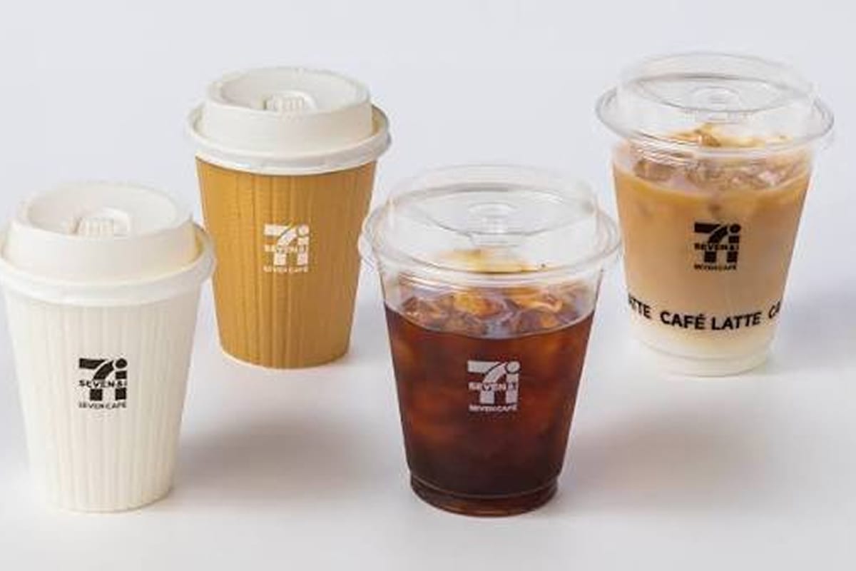 Hot and iced Seven Cafe coffee cups